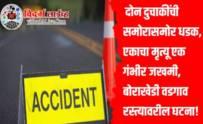 दोन दुचाकींची समोरासमोर धडक, एकाचा मृत्यू एक गंभीर जखमी, बोराखेडी वडगाव रस्त्यावरील घटना!