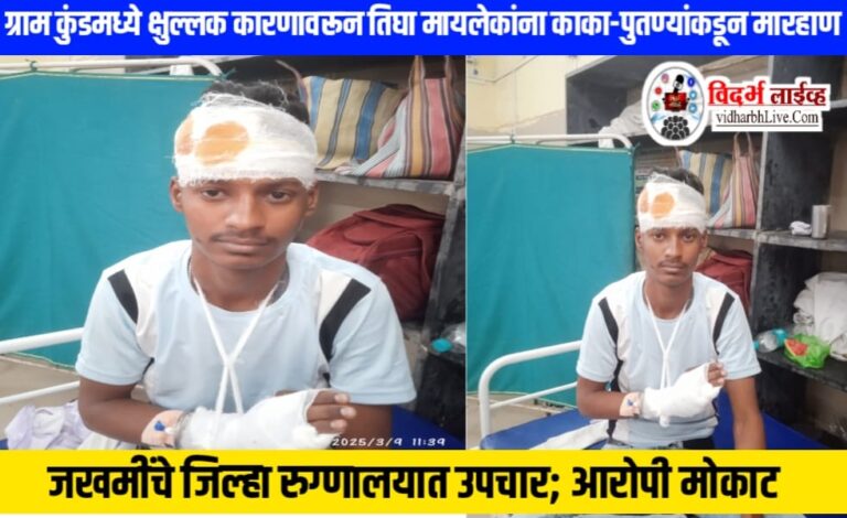 ग्राम कुंडमध्ये क्षुल्लक कारणावरून तिघा मायलेकांना काका-पुतण्यांकडून मारहाण जखमींचे जिल्हा रुग्णालयात उपचार; आरोपी मोकाट