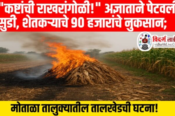 “कष्टांची राखरांगोळी!” अज्ञाताने पेटवली सुडी, शेतकऱ्याचे ९० हजारांचे नुकसान; मोताळा तालुक्यातील तालखेडची घटना!