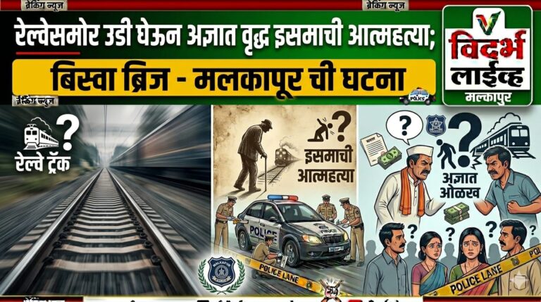 रेल्वेसमोर उडी घेऊन अज्ञात वृद्ध इसमाची आत्महत्या; बिस्वा ब्रिज – मलकापूर ची घटना