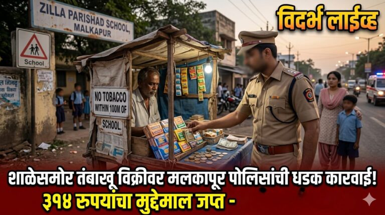 शाळेसमोर तंबाखू विक्रीवर मलकापूर पोलिसांची कारवाई; ३१४ रुपयांचा मुद्देमाल जप्त