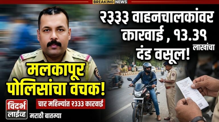 वाहतूक नियमभंग करणाऱ्यांवर मलकापूर पोलिसांचा वचक चार महिन्यांत २३३३ वाहनचालकांवर कारवाई; १३.३९ लाखांचा दंड वसूल