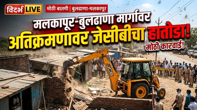 मलकापूर-बुलढाणा मार्गावरील अतिक्रमणावर जेसीबीचा हातोडा